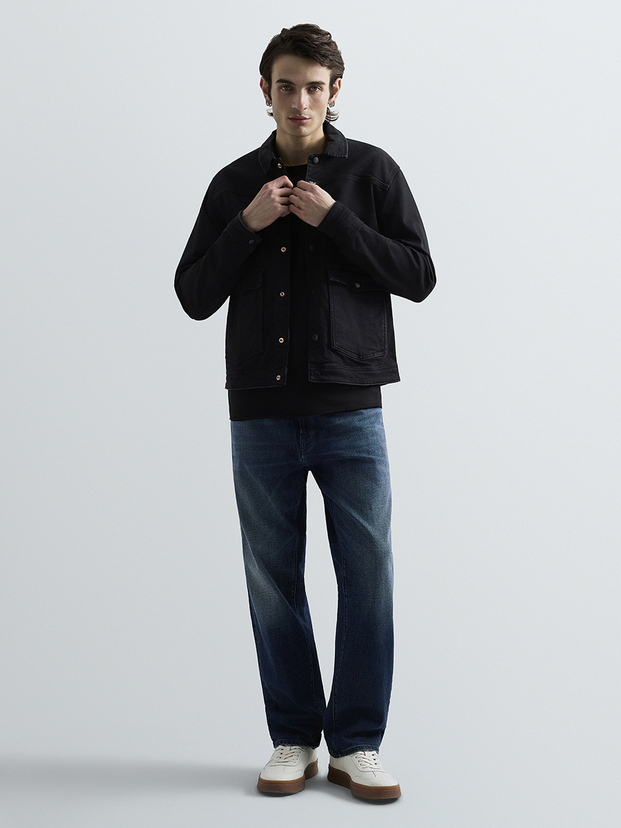 黑色簡約丹寧牛仔外套
