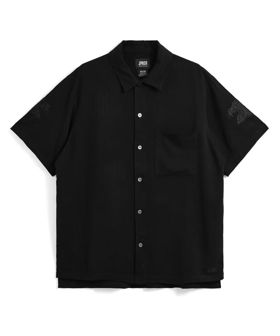 TAION NON-DOWN JAPAN SPECIAL HALF-SLEEVE RAYON SHIRT TAION-NDSH09JS-HS-2 BLACK