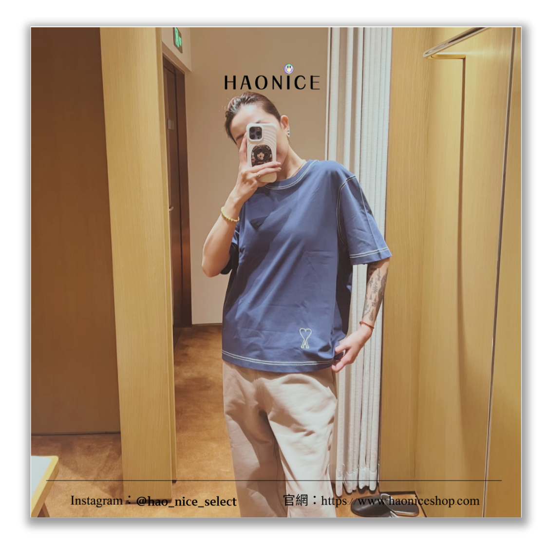 【HAO NICE】100%正品 AMI 🇫🇷刺繡logo 明線 線條感 墨藍色短袖 短T