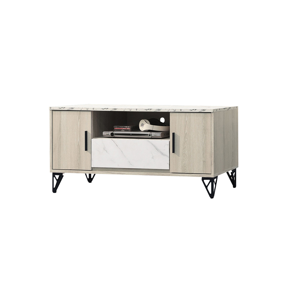 柏蒂家居-米耶4尺二門一抽仿石面電視長櫃/視聽櫃/收納置物矮櫃