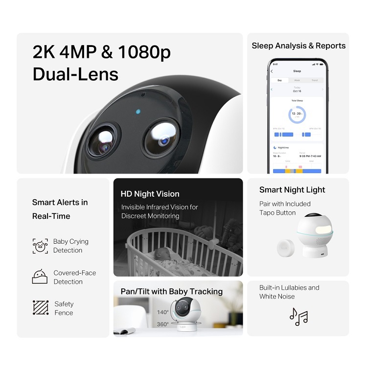 TP-Link Tapo C840 2K 4MP 雙鏡頭旋轉式 AI 智能嬰兒攝影機