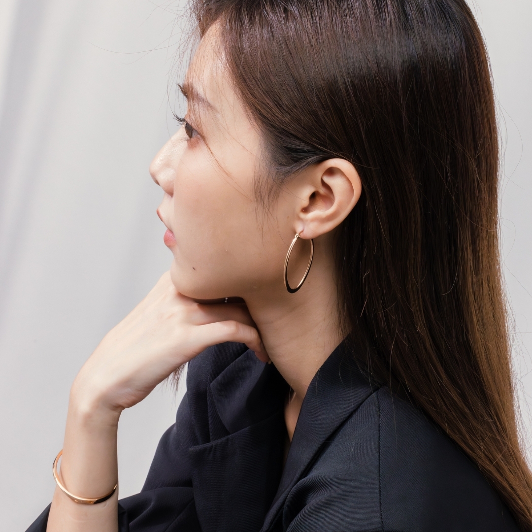 時光圈套 橢圓白鋼耳環｜Miestilo Jewelry設計師輕珠寶品牌｜舒飾質感每一刻