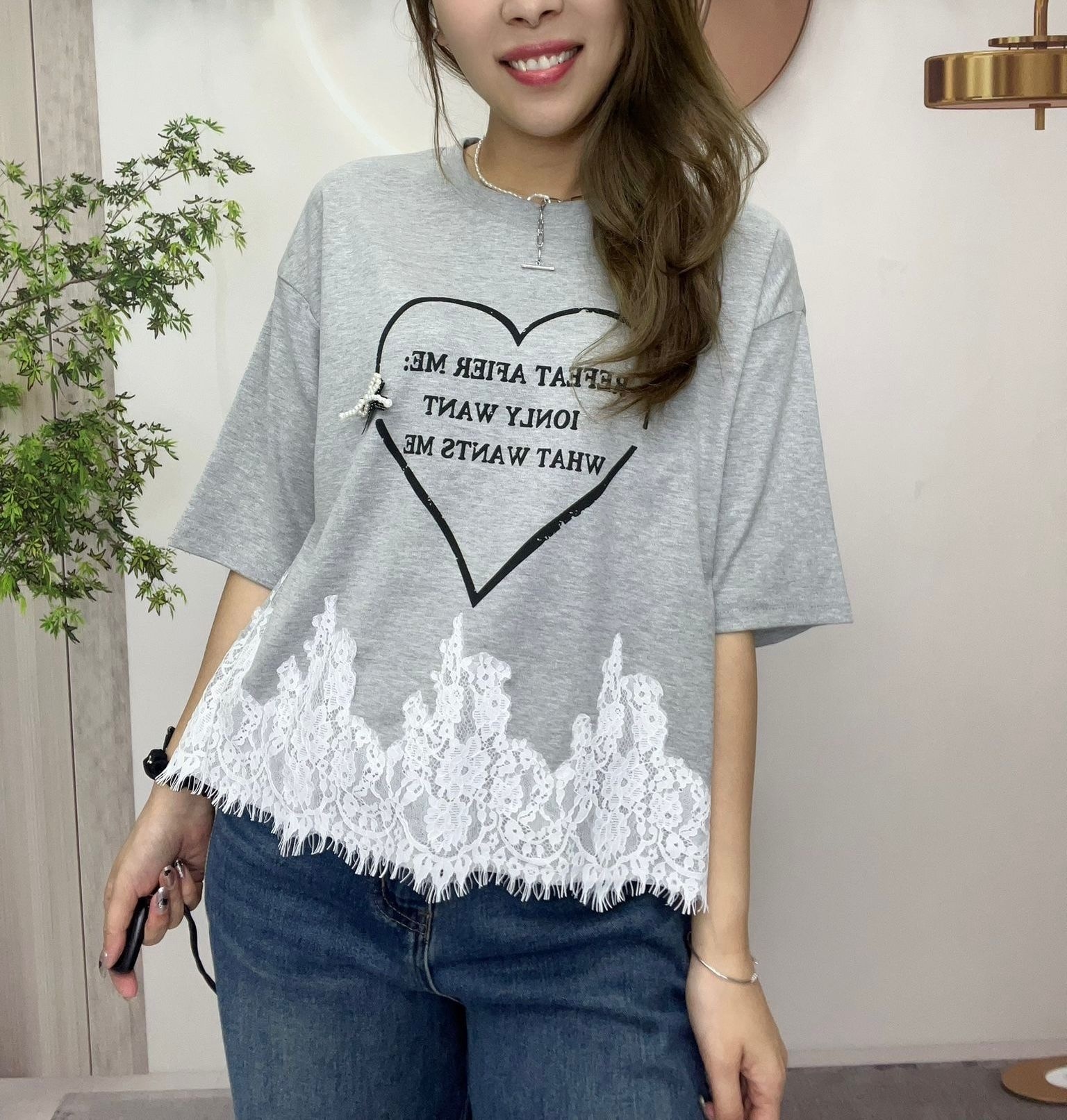 Ma牌子心型拼lace top ～160B