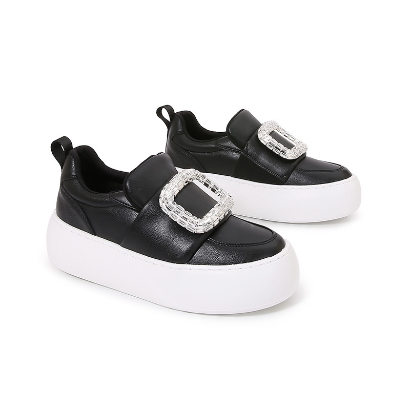 水鑽方釦 厚底增高休閒鞋(34-40)(黑/白)