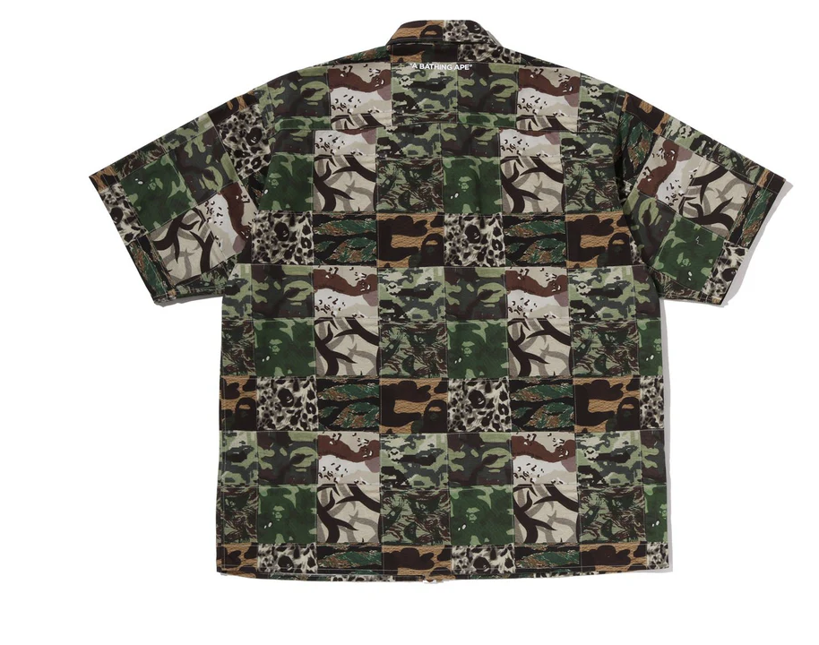 【BAPE男生】0425 發售 寬版 APE HEAD ONE POINT CAMO PATCHWORK SS SHIRT