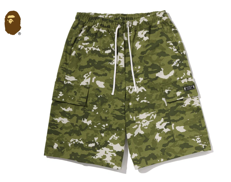 【BAPE男生】0425 發售 寬版 MULTI PIXEL CAMO BAPE STA LOGO CARGO RELAXED FIT SWEAT SHORTS