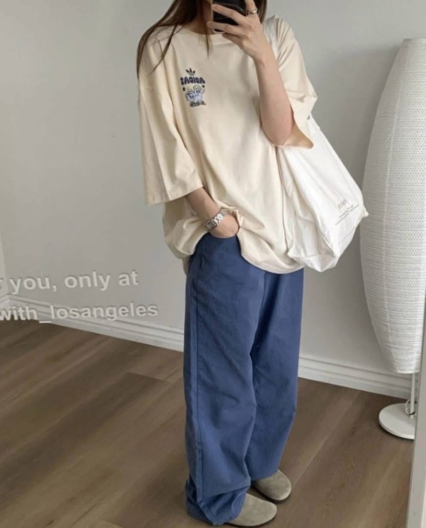 <美國限定>Adidas Originals 泡泡字體 咖啡圖案 寬鬆 圓領 短袖 米白