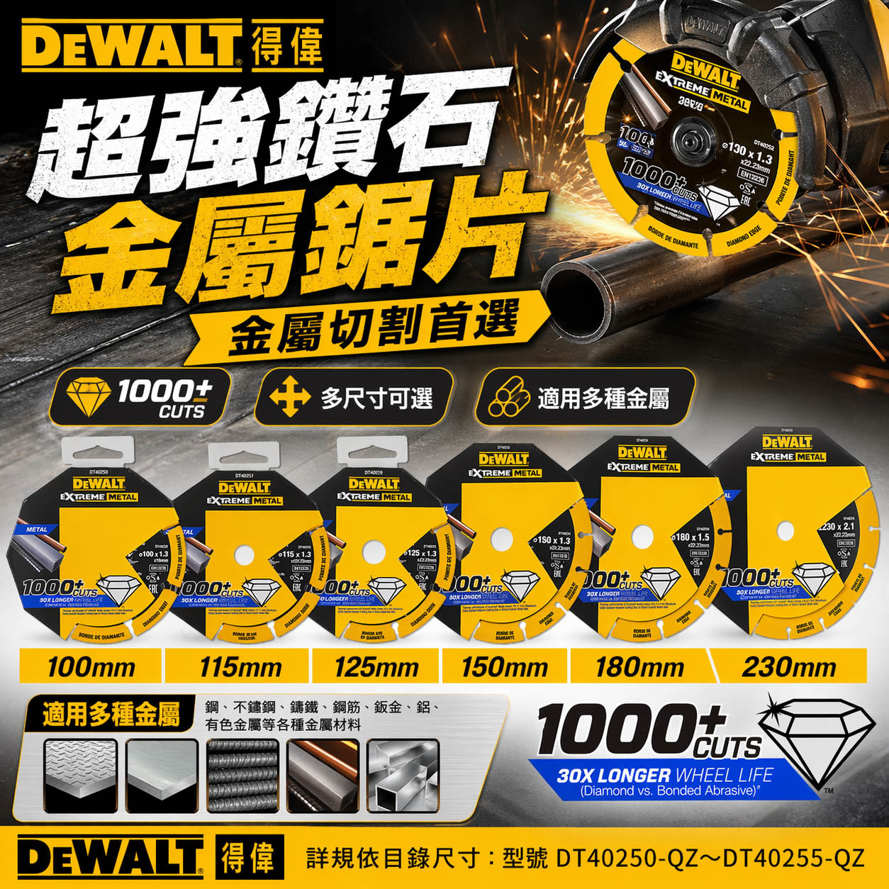 DEWALT 得偉 美國｜4" 5" 6" 7" 9" 可挑｜金屬用鑽石鋸片 鐵管切片 白鐵 金屬類切割片 鋼筋用切片｜公司貨