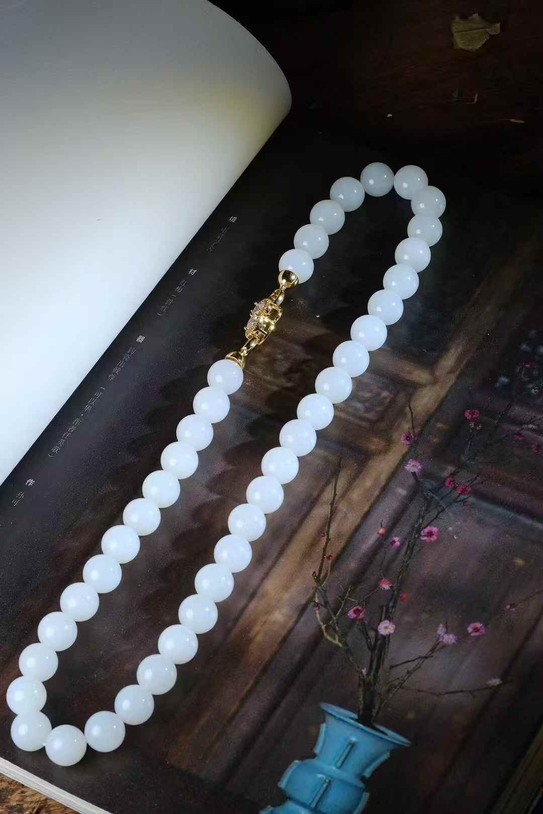 和田玉羊脂白項鏈 (12mm直徑),天然和田玉軟玉