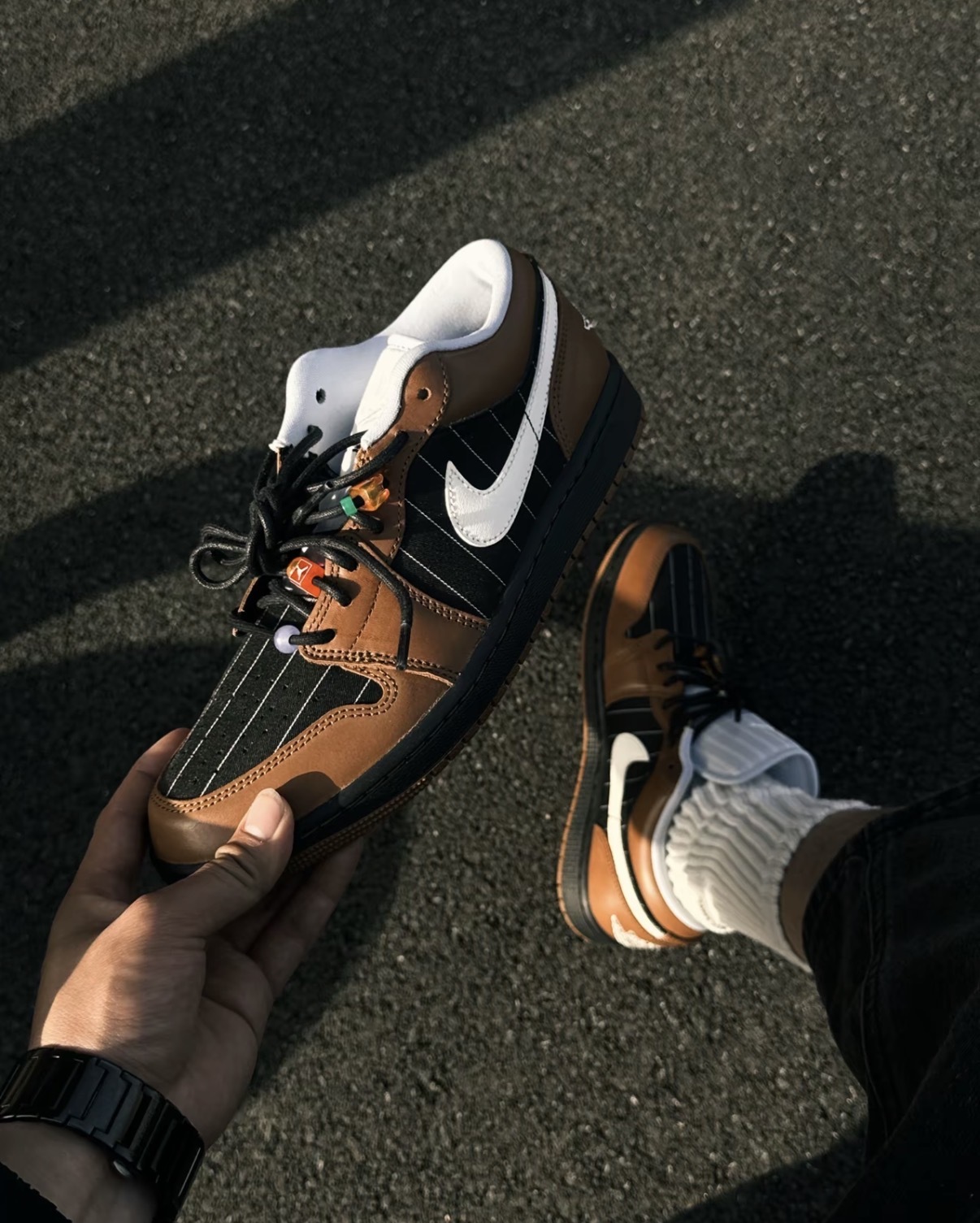 男鞋 NIKE AIR JORDAN 1 LOW SE 黑棕 拼接 皮革 條紋 串珠 低筒 AJ1 休閒鞋【IR7560-010】AJ1OG