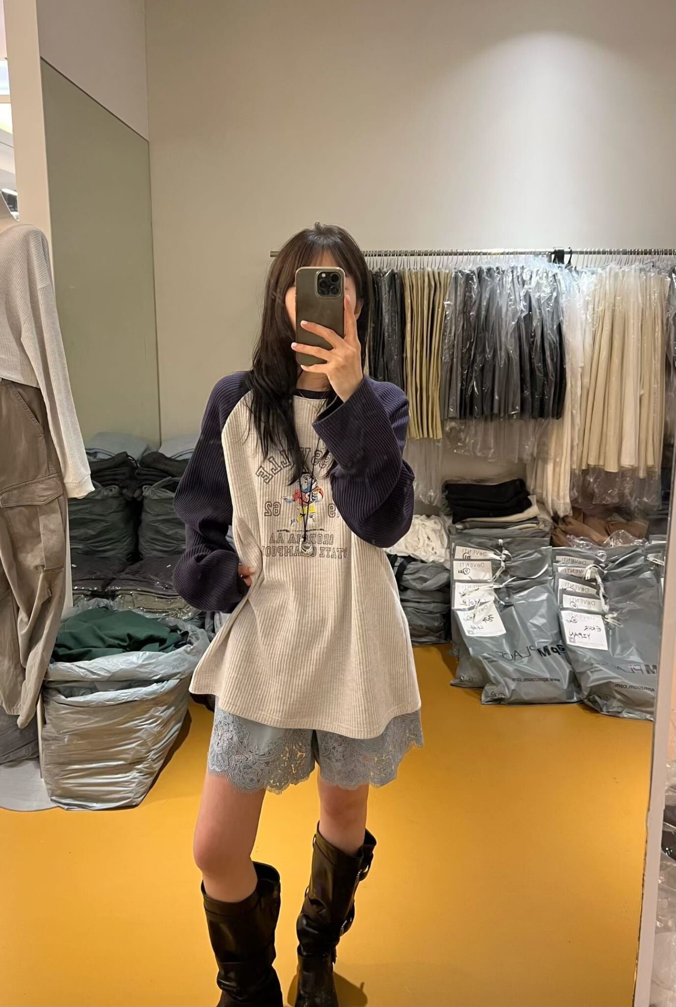 DV6130 窩夫格插肩圖案上衣