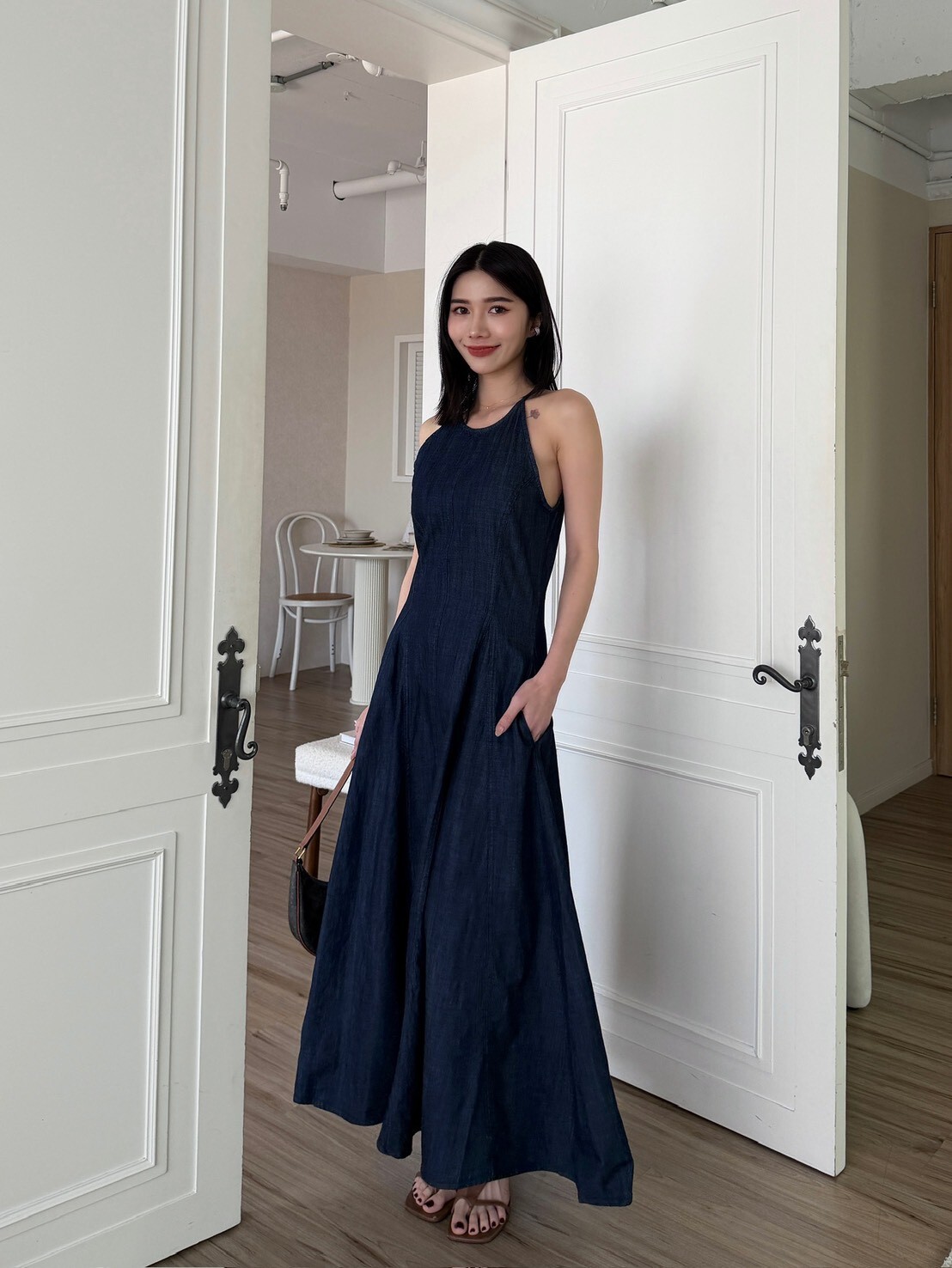 丹寧削肩氣質長洋