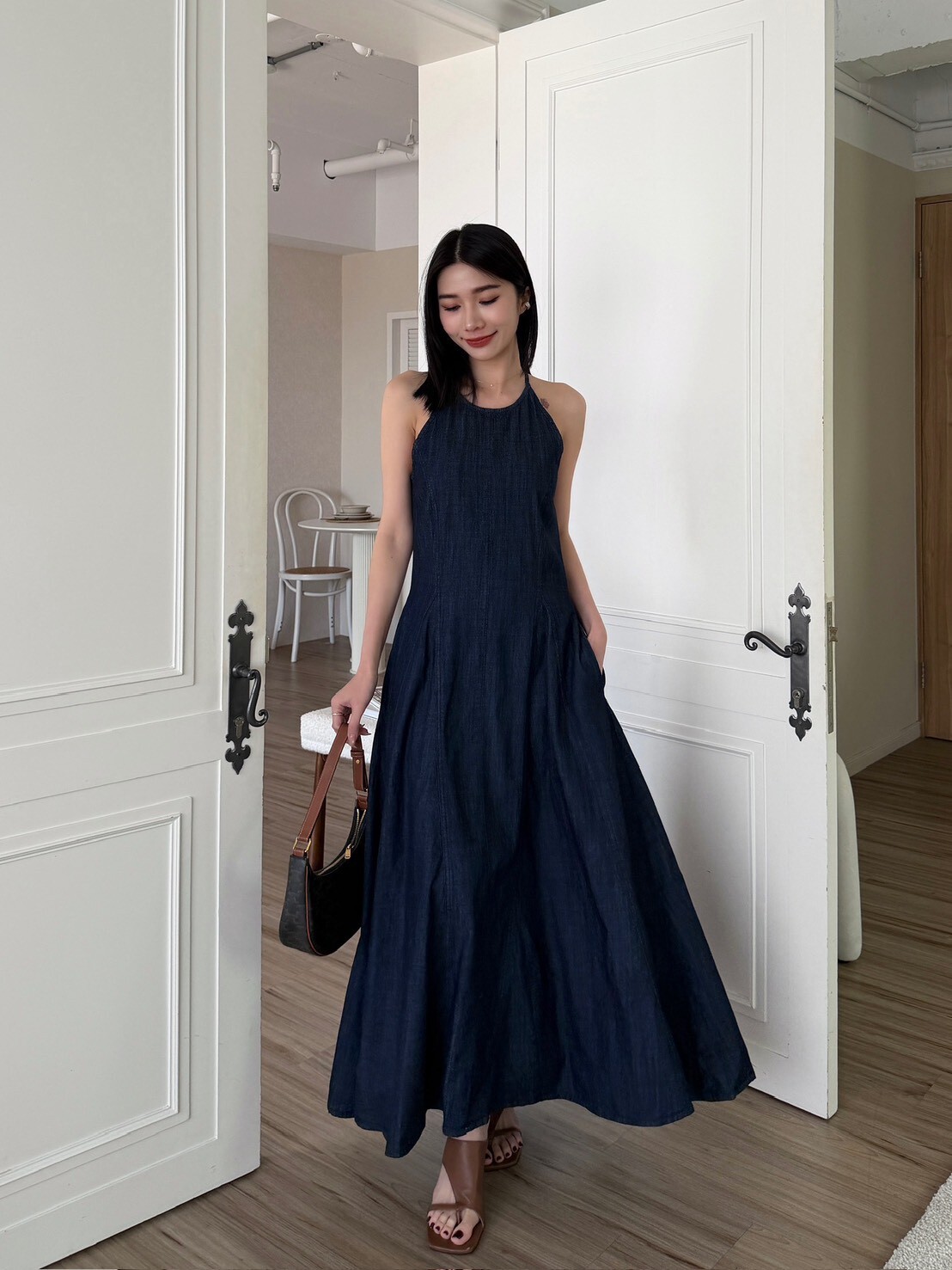 丹寧削肩氣質長洋