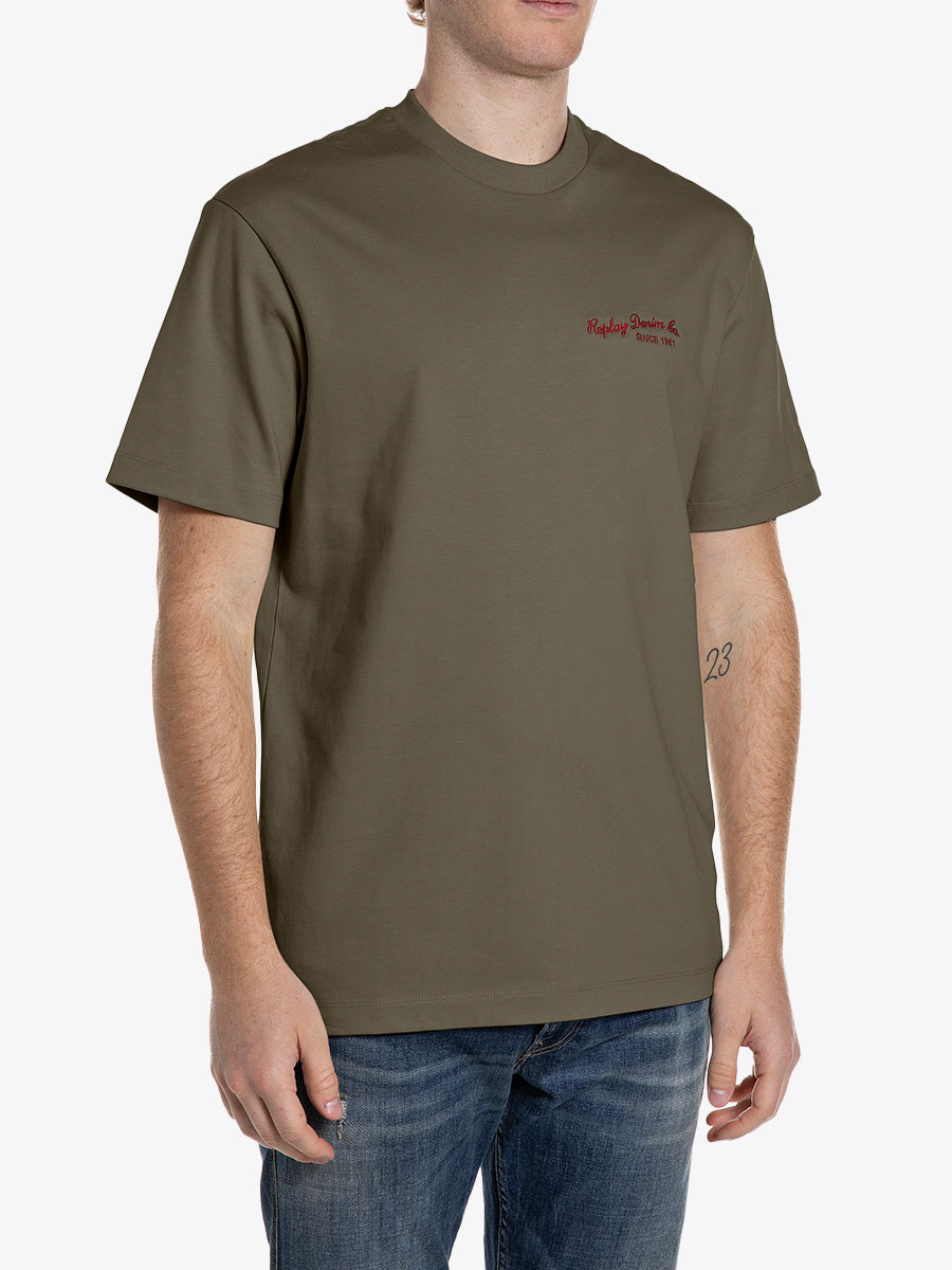 墨綠刺繡字樣純棉T-shirt