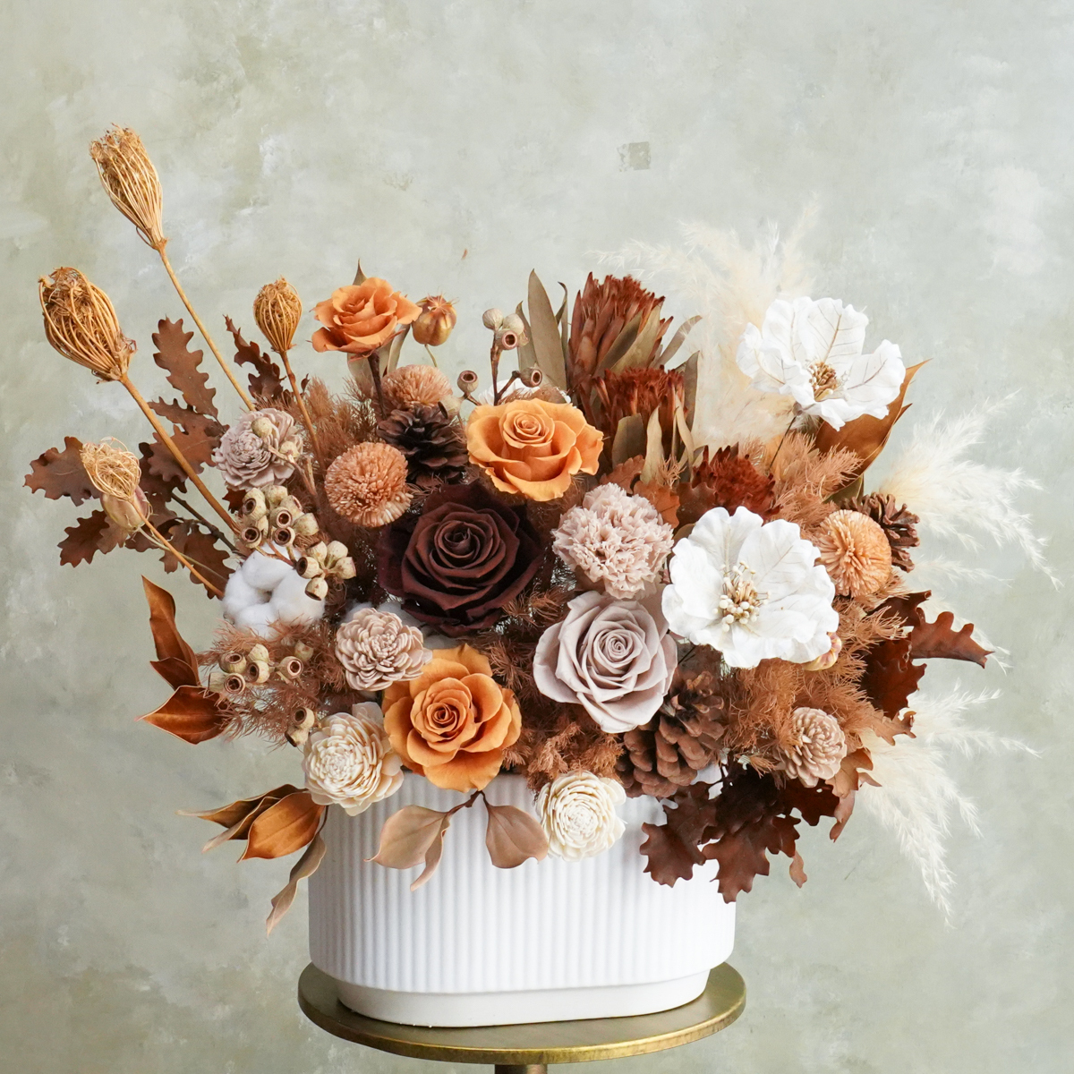 永生花盆花長盆,永生花開幕盆栽,永生花升遷盆花,大地色特寫