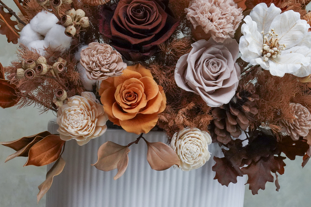 永生花盆花長盆,永生花開幕盆栽,永生花升遷盆花,大地色特寫314