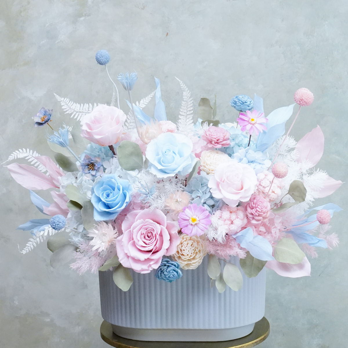 永生花盆花長盆,永生花開幕盆栽,永生花升遷盆花,馬卡龍色2