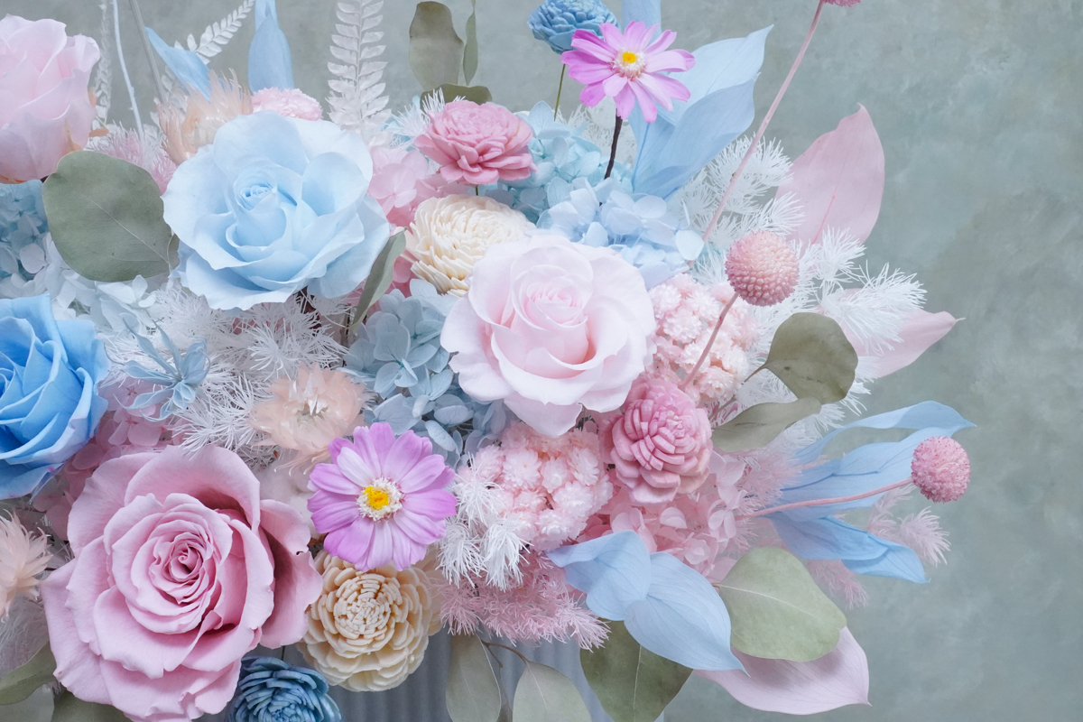 永生花盆花長盆,永生花開幕盆栽,永生花升遷盆花,馬卡龍色23