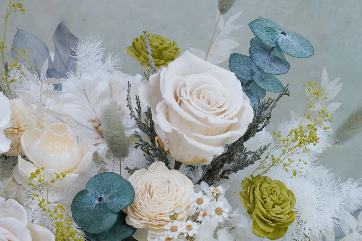 翡翠綠永生花盆栽,永生花特寫1