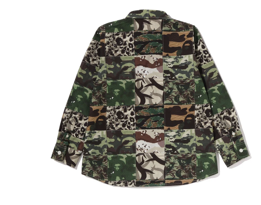 【BAPE童裝】0425 發售APE HEAD ONE POINT CAMO PATCHWORK SHIRT