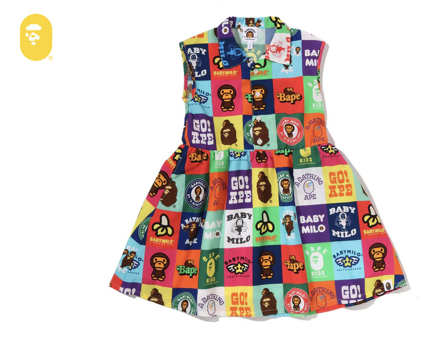 【BAPE童裝】0425 發售BABY MILO PATCHWORK OPEN COLLAR SHIRT DRESS
