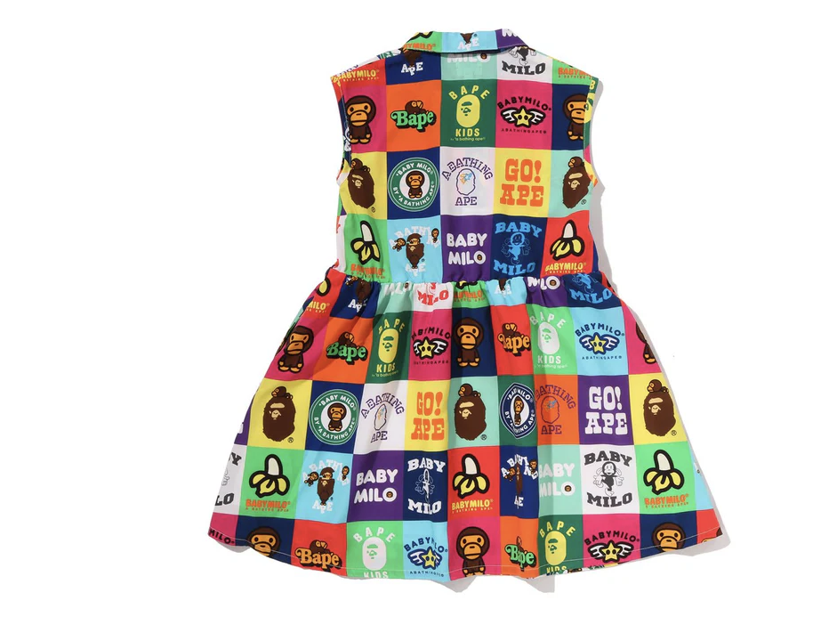 【BAPE童裝】0425 發售BABY MILO PATCHWORK OPEN COLLAR SHIRT DRESS