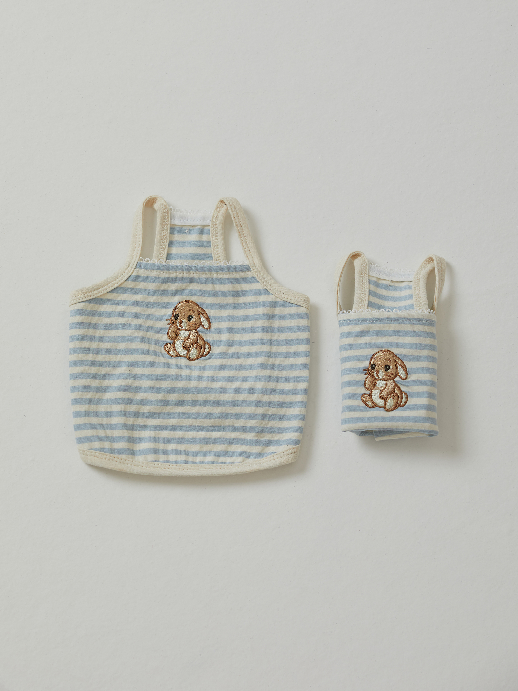 The Sally's Law 兔兔刺繡背心_粉藍條紋