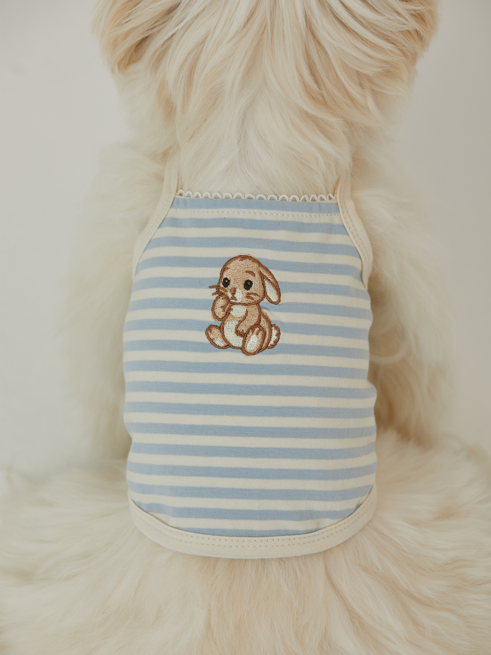 The Sally's Law 兔兔刺繡背心_粉藍條紋