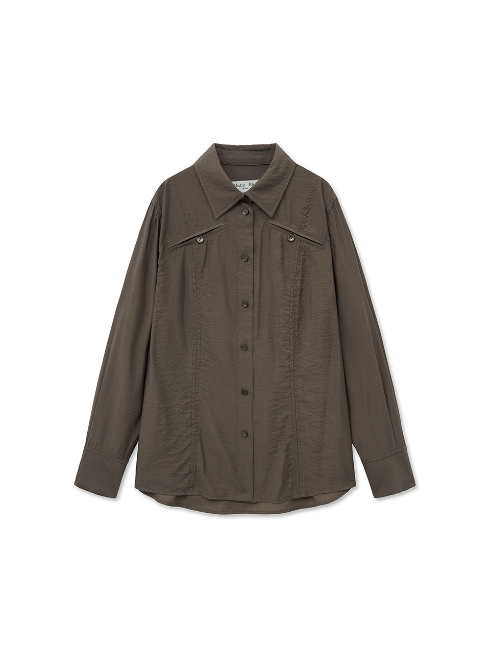 幾何剪裁設計長袖襯衫 棕色