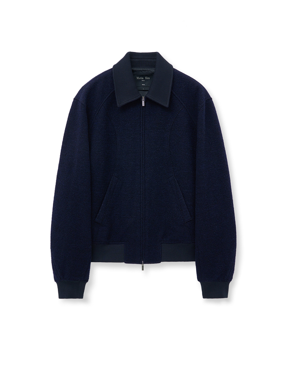 羊毛混紡高領拉鍊外套 海軍藍