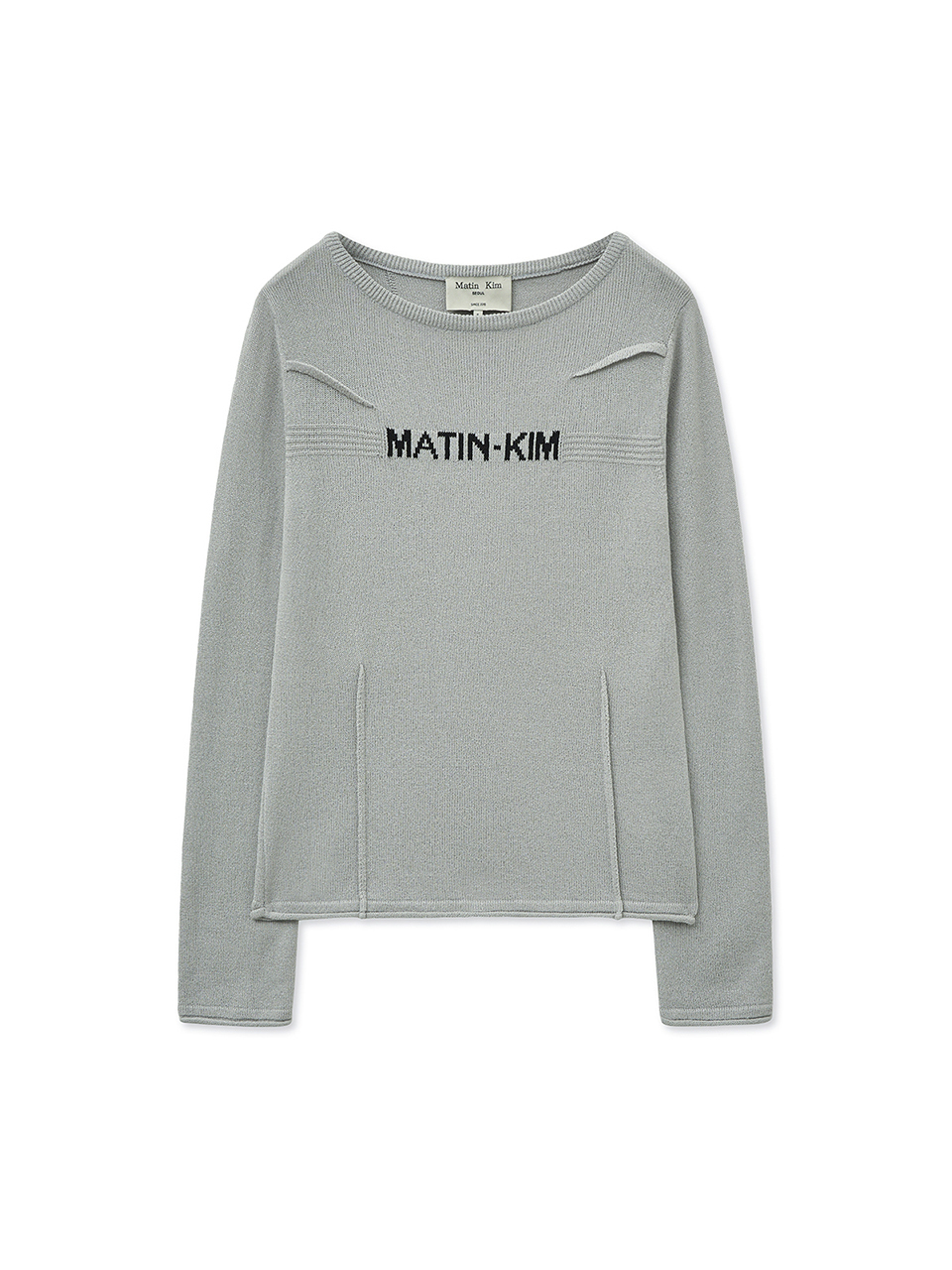 摺邊細節修身針織上衣 淺灰