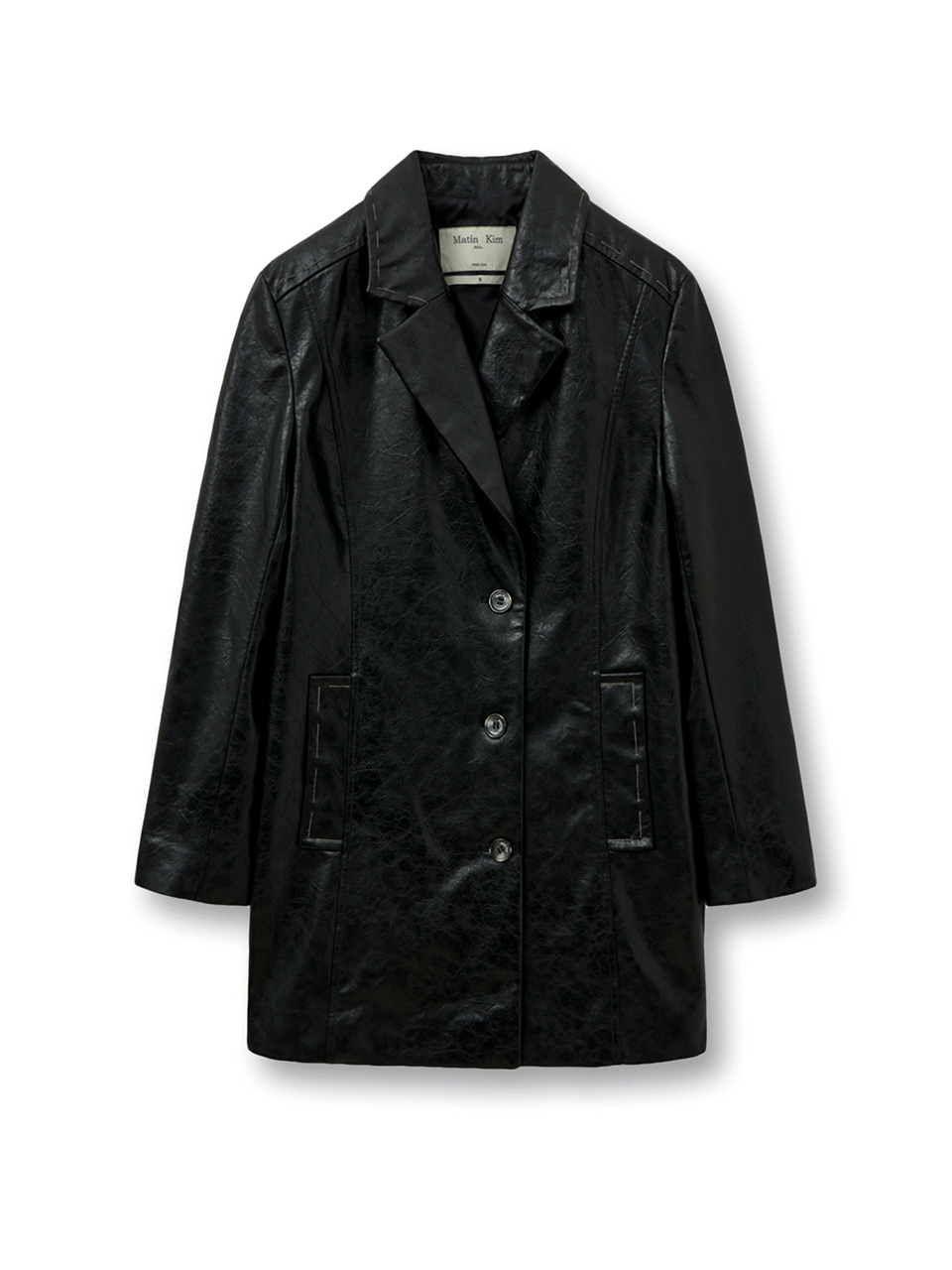 復古水洗感皮衣外套 黑色