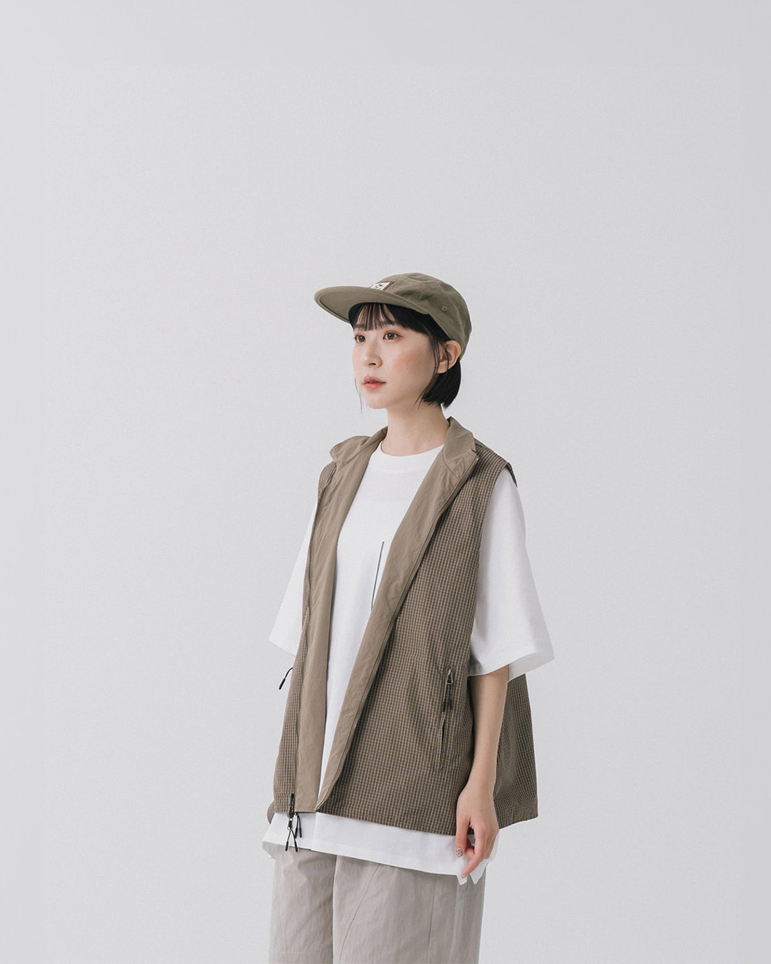 Stand-up collar reversible plaid twill vest 1/2【02080323】in stock+pre-order