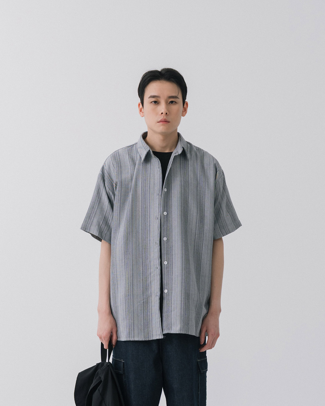 Woven textured striped short-sleeved shirt, available in two colors.1/2【01025736】in stock+pre-order