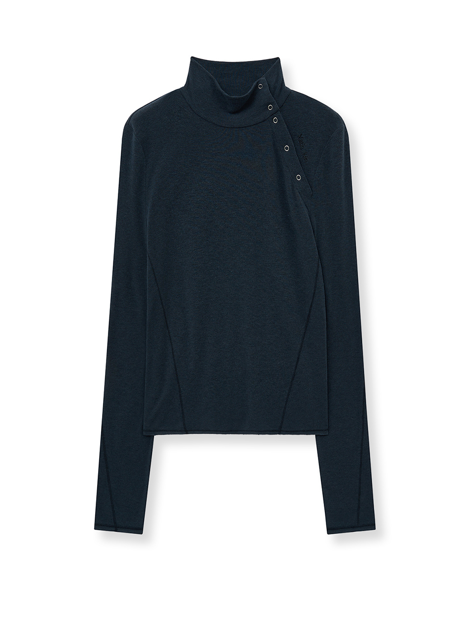 側排扣高領上衣 海軍藍