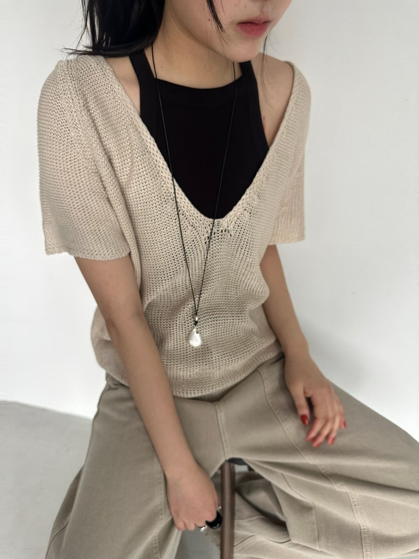 WW2635 粗織U領Top