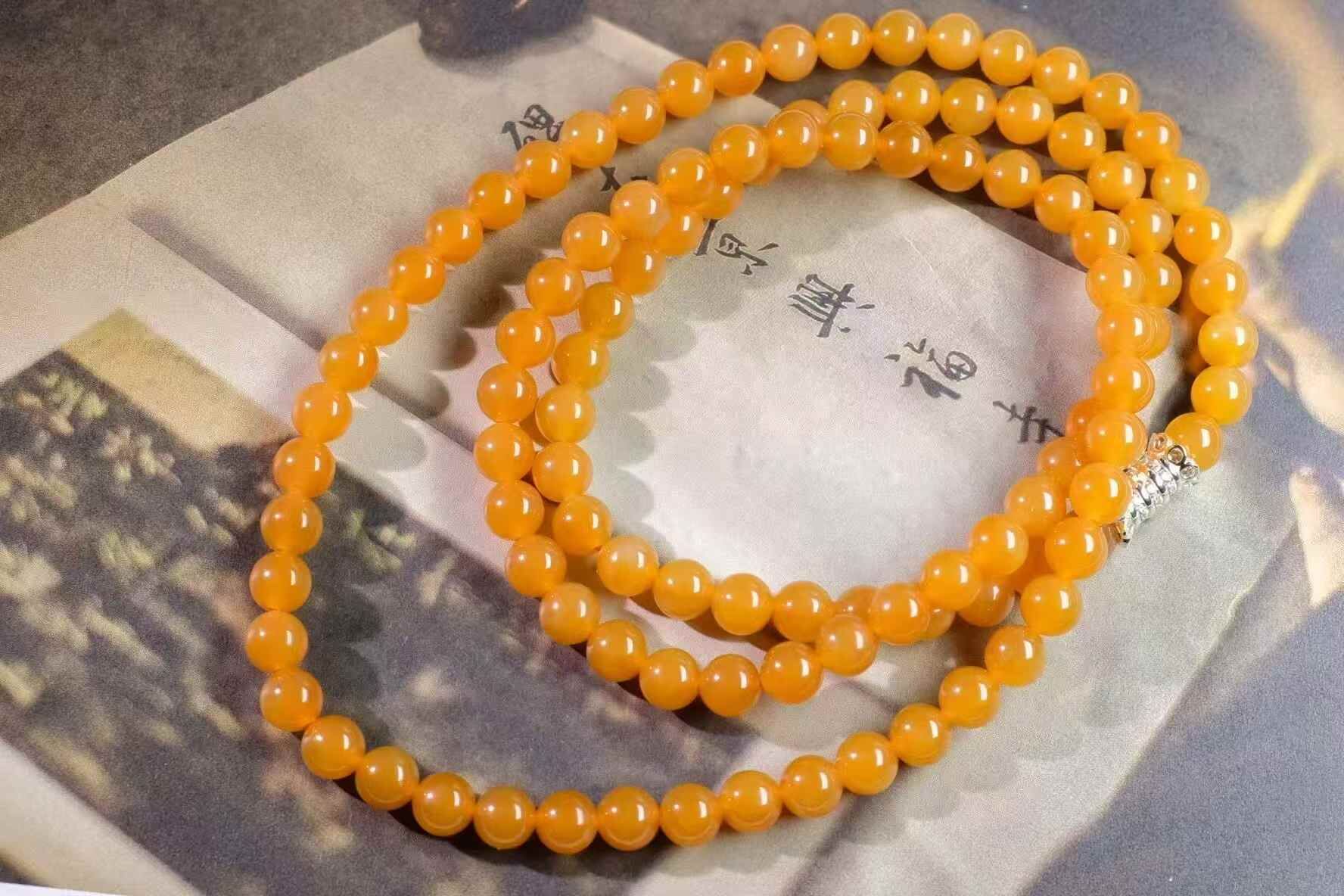 和田玉蜜糖珠串 (6mm直徑),天然和田玉軟玉