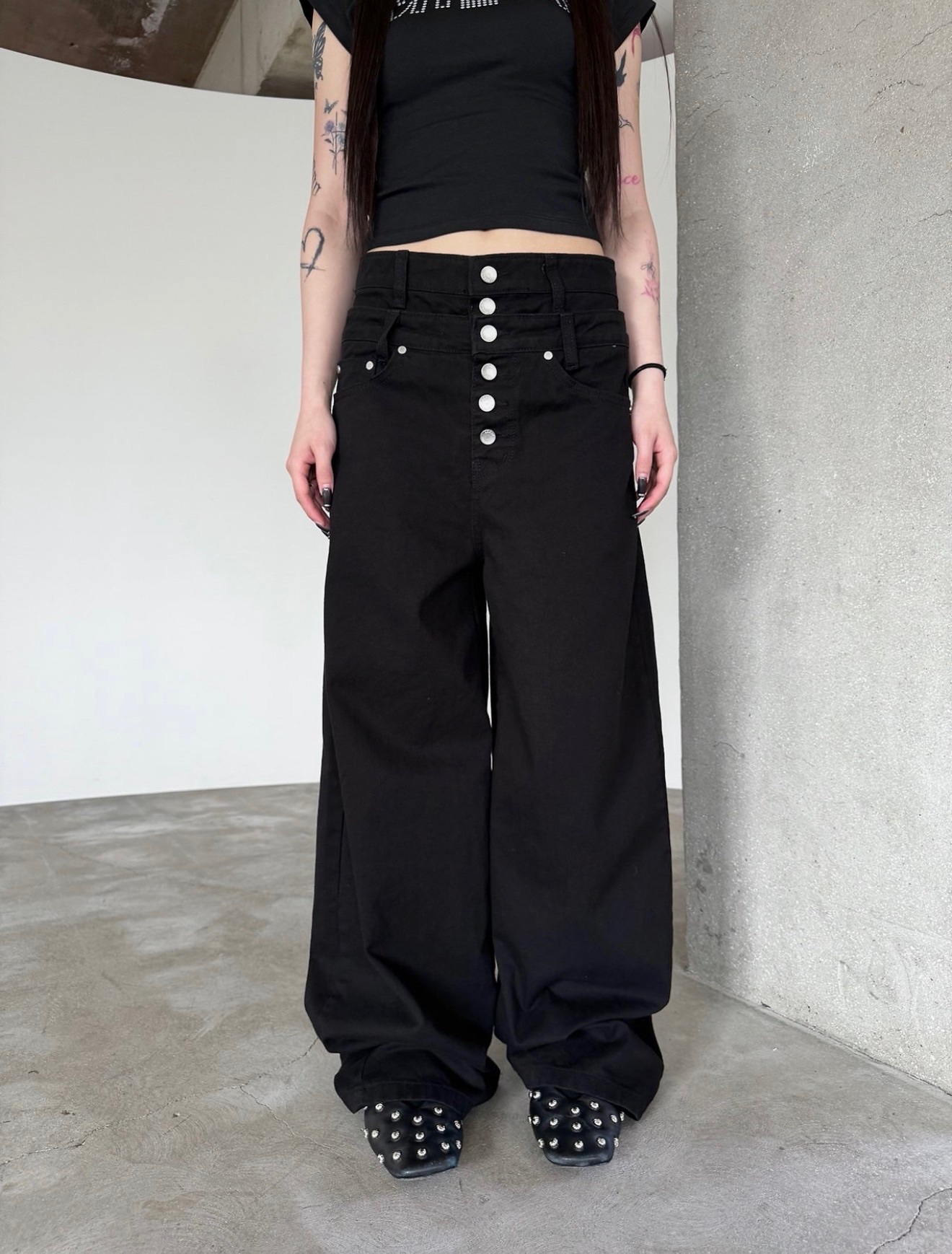 A7 雙層排扣繭型褲