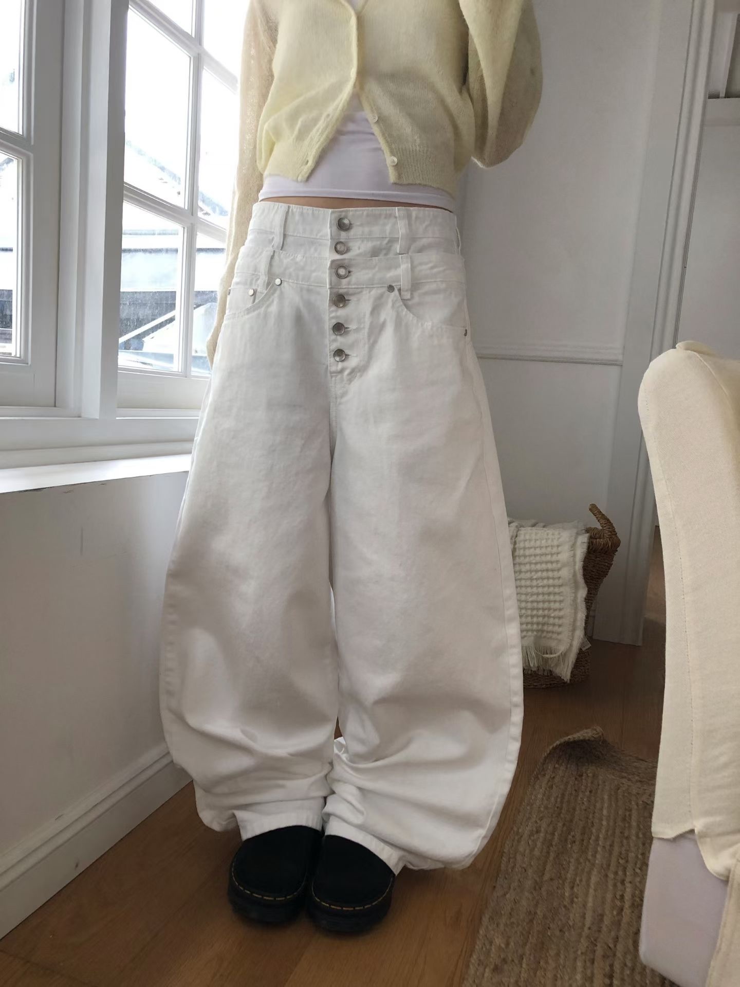 A7 雙層排扣繭型褲