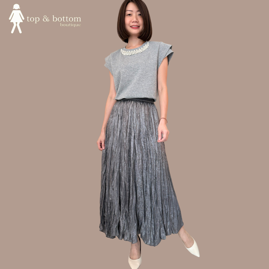 ELASTIC WAISTED WRINKLED LONG SKIRT