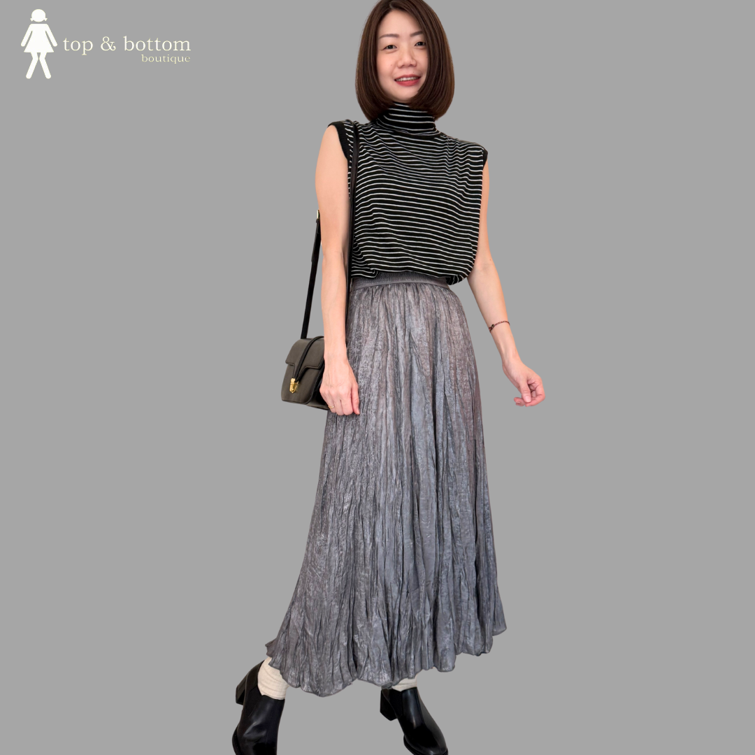 ELASTIC WAISTED WRINKLED LONG SKIRT