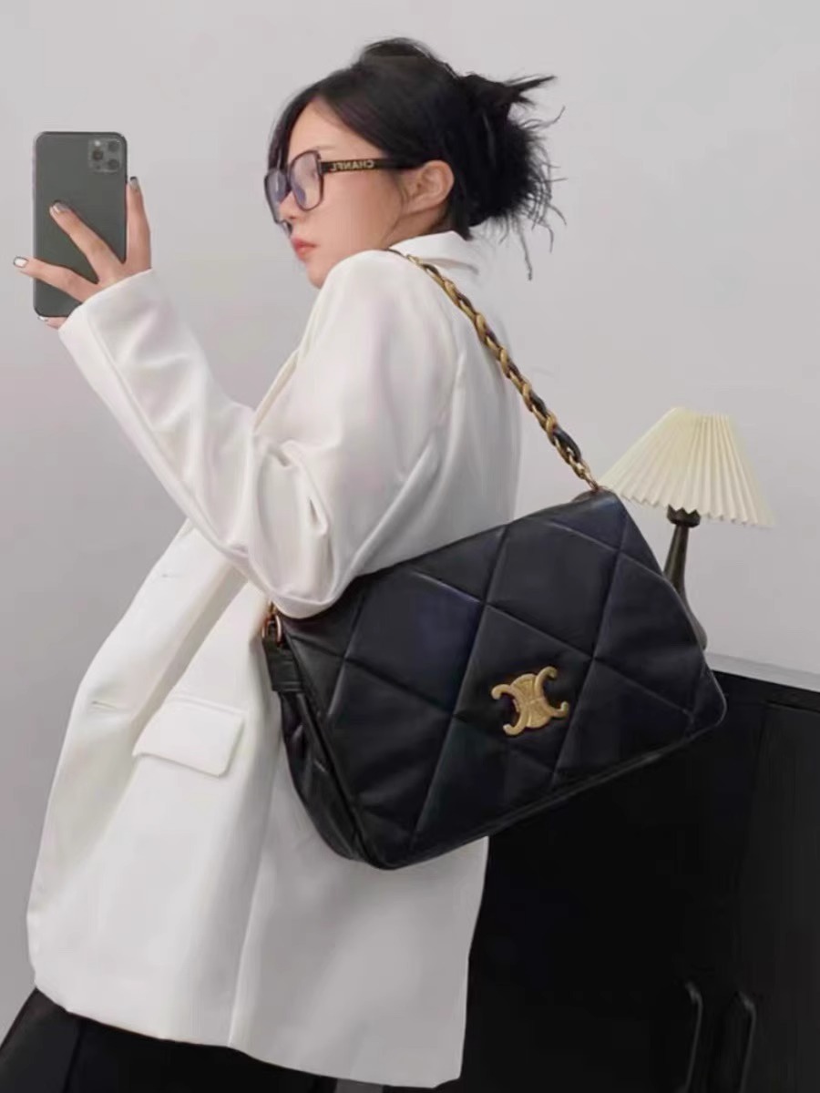 凱旋門 雙背帶羊皮方包(黑/白)