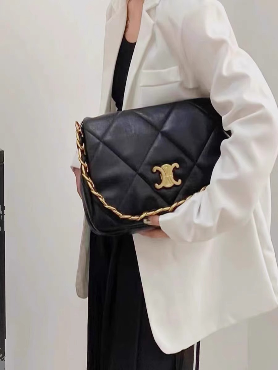 凱旋門 雙背帶羊皮方包(黑/白)