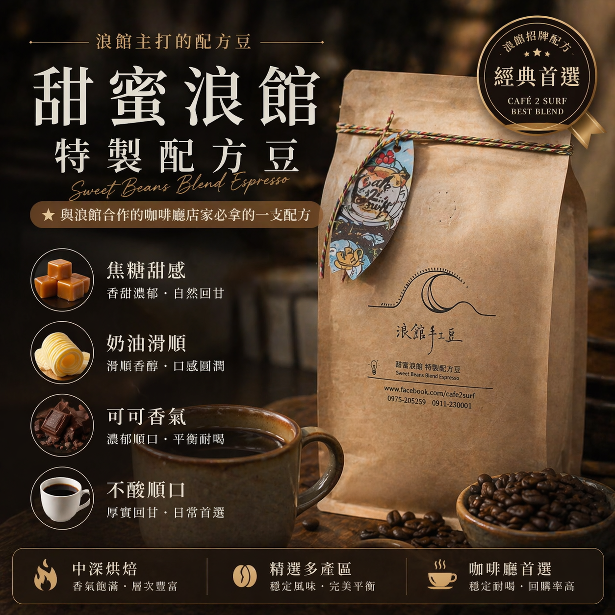 中深烘︱甜蜜浪館 特製配方豆 （一磅）