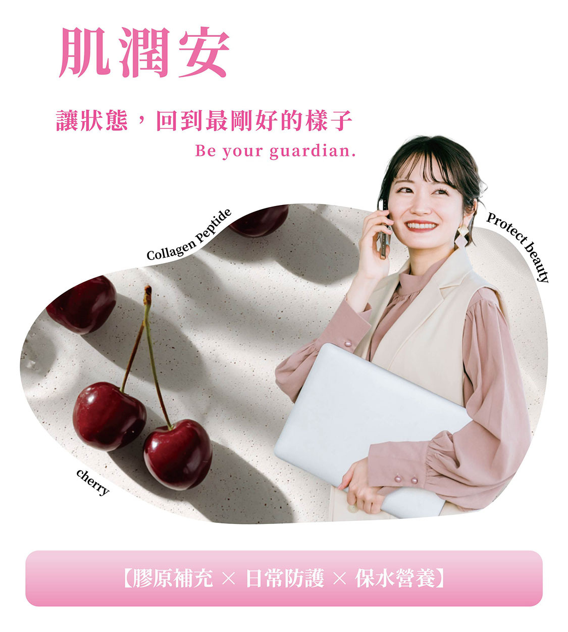 肌潤安調整膚況，膠原補充、日常防護、保水營養