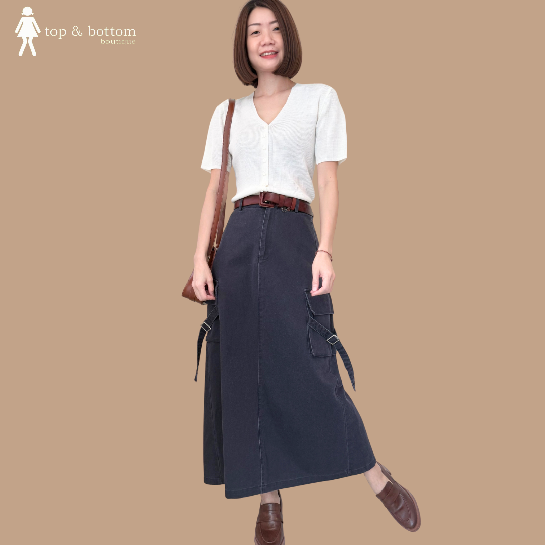 HIGH WAISTED DENIM CARGO PENCIL SKIRT