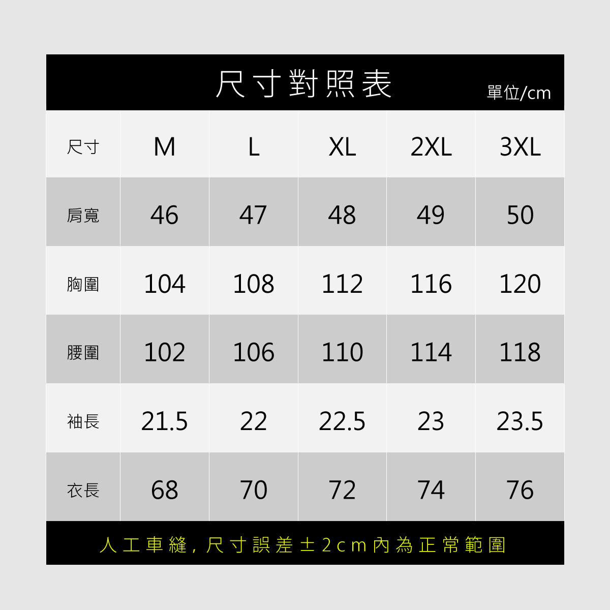 RegalFlex™ 都會輕機能短袖POLO衫尺寸表