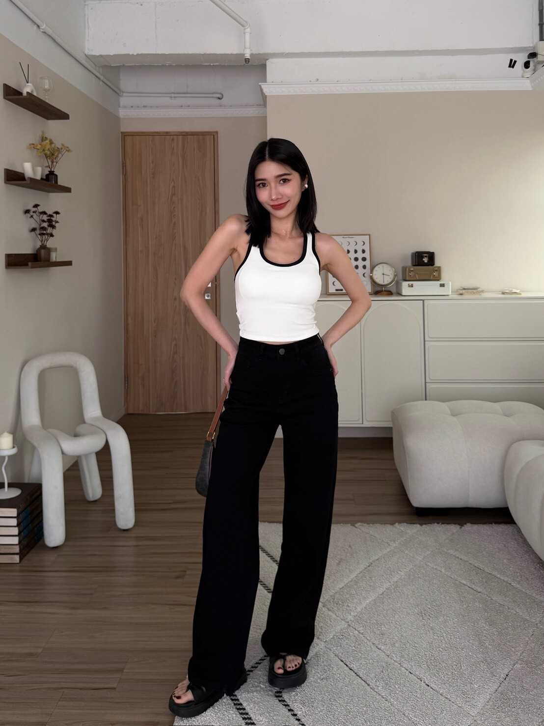 命中注定的彈性直筒黑褲