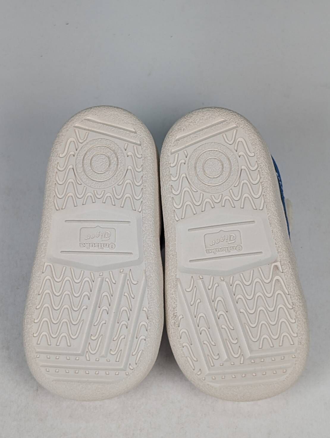 微瑕疵-左右腳鞋底泛黃 1184A075-101/C12 ASICS 亞瑟士Onitsuka Tiger 雙側魔鬼氈小童鞋藍白