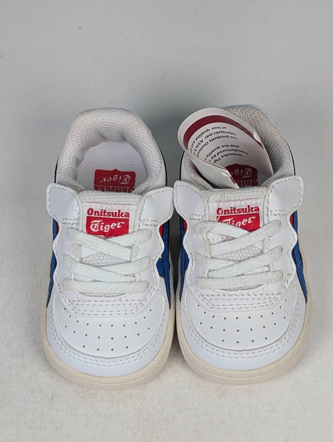 微瑕疵-左右腳鞋底泛黃 1184A075-101/C12 ASICS 亞瑟士Onitsuka Tiger 雙側魔鬼氈小童鞋藍白